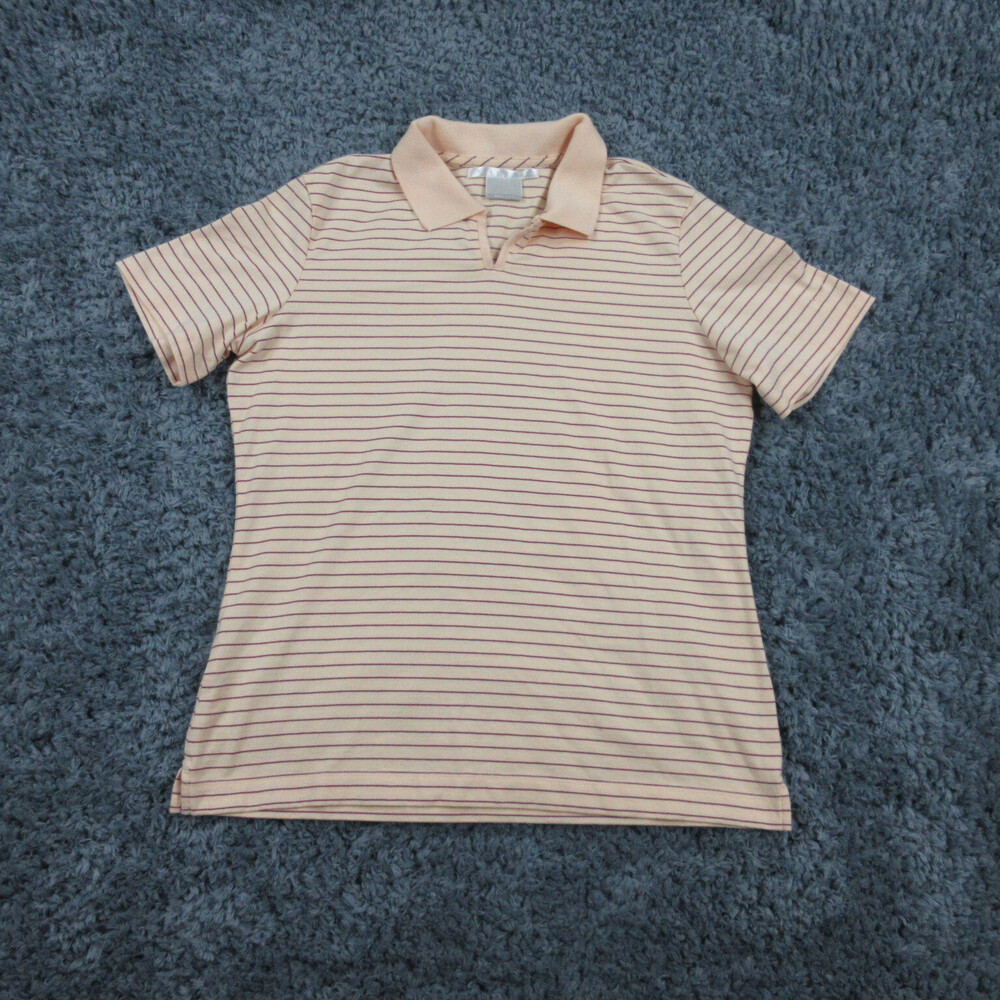 Nike Golf Shirt Womens Medium Orange Purple Striped Dri-Fit Short Sleeve Polo